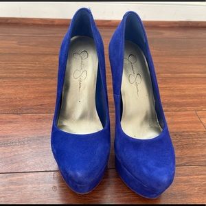 Jessica Simpson Blue Suede Leather Waleo Heels